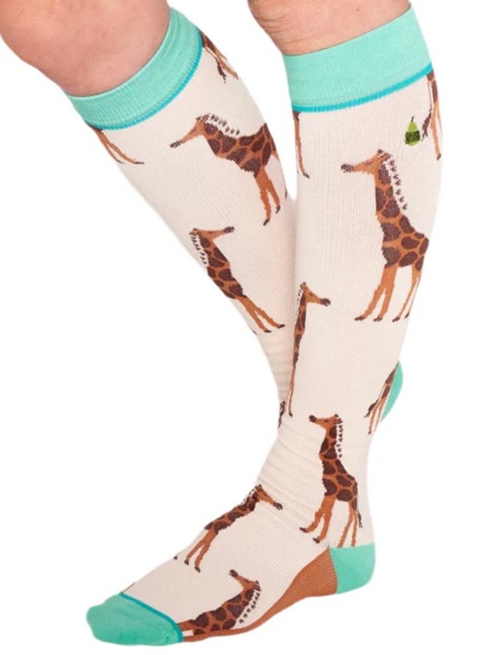 Giraffe Compression Socks in Peach, Brown & Teal unisex 15-20mmHg cotton-rich